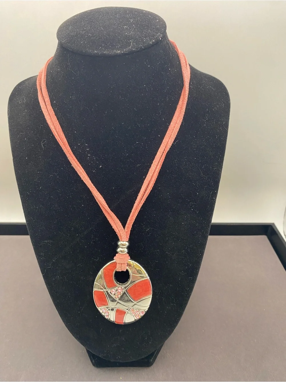 NWT Lia Sophia Pink Enamel Pendant Necklace with Silver Accents